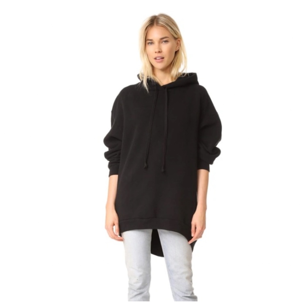 AGOLDE High Low Hoodie Womens S Black Oversized Sweatshirt Raw Hem Streetwear